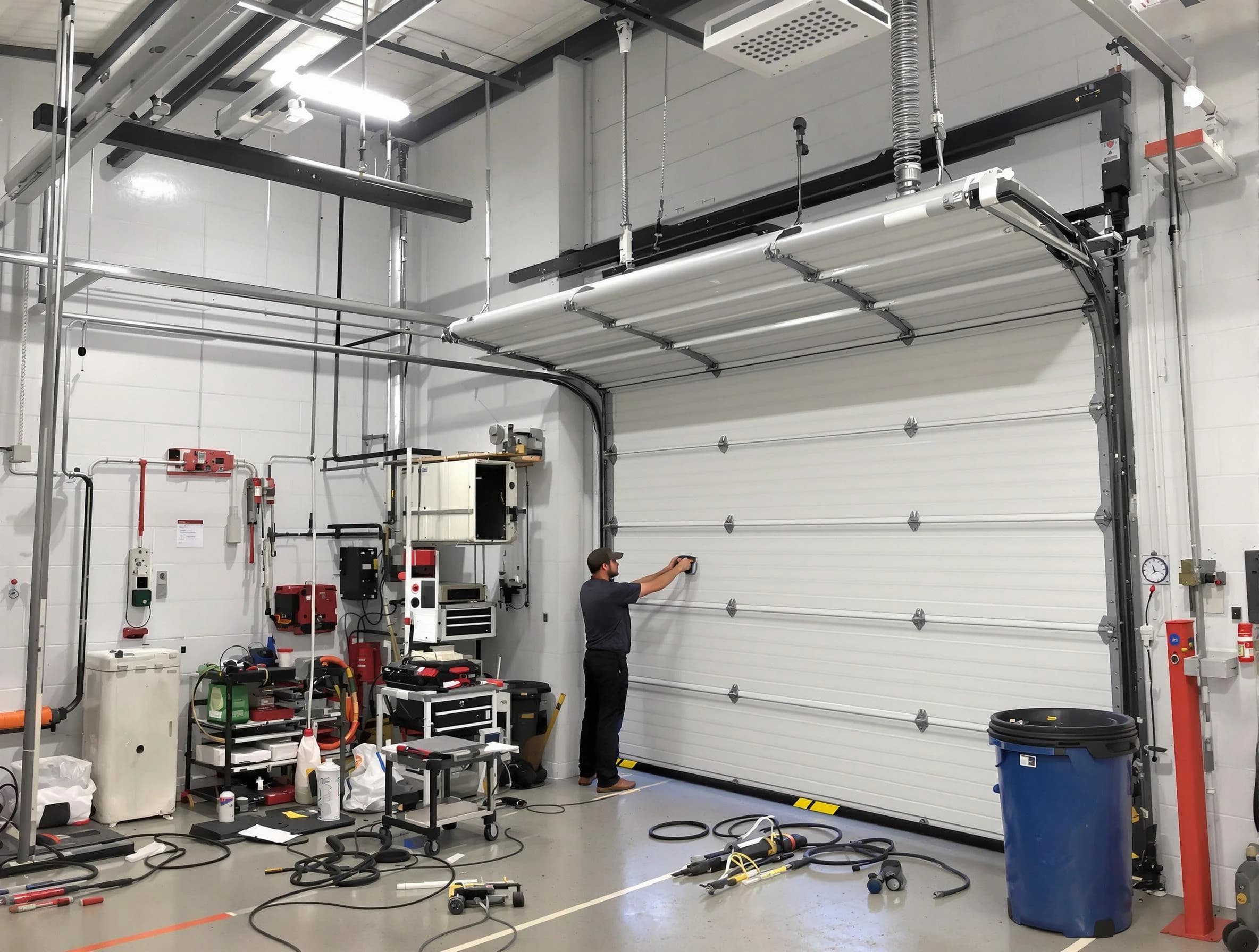 Oneonta Garage Door Repair certified technician performing commercial door repair at a Oneonta business facility