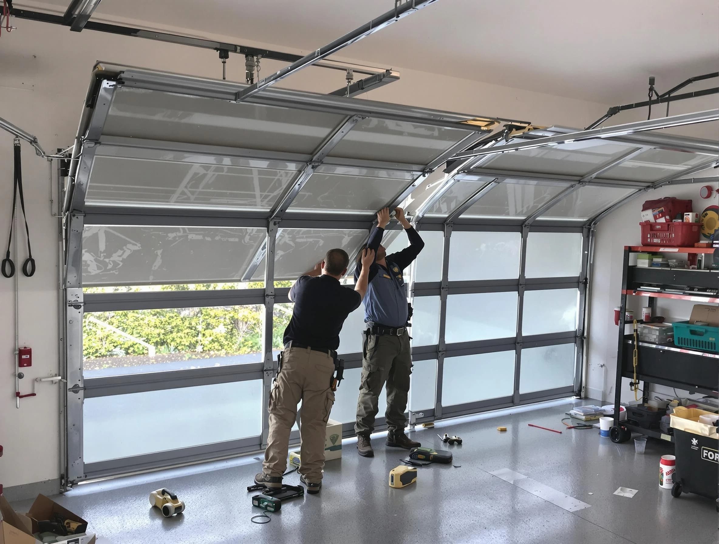 Oneonta Garage Door Repair expert performing precise panel replacement on Oneonta garage door
