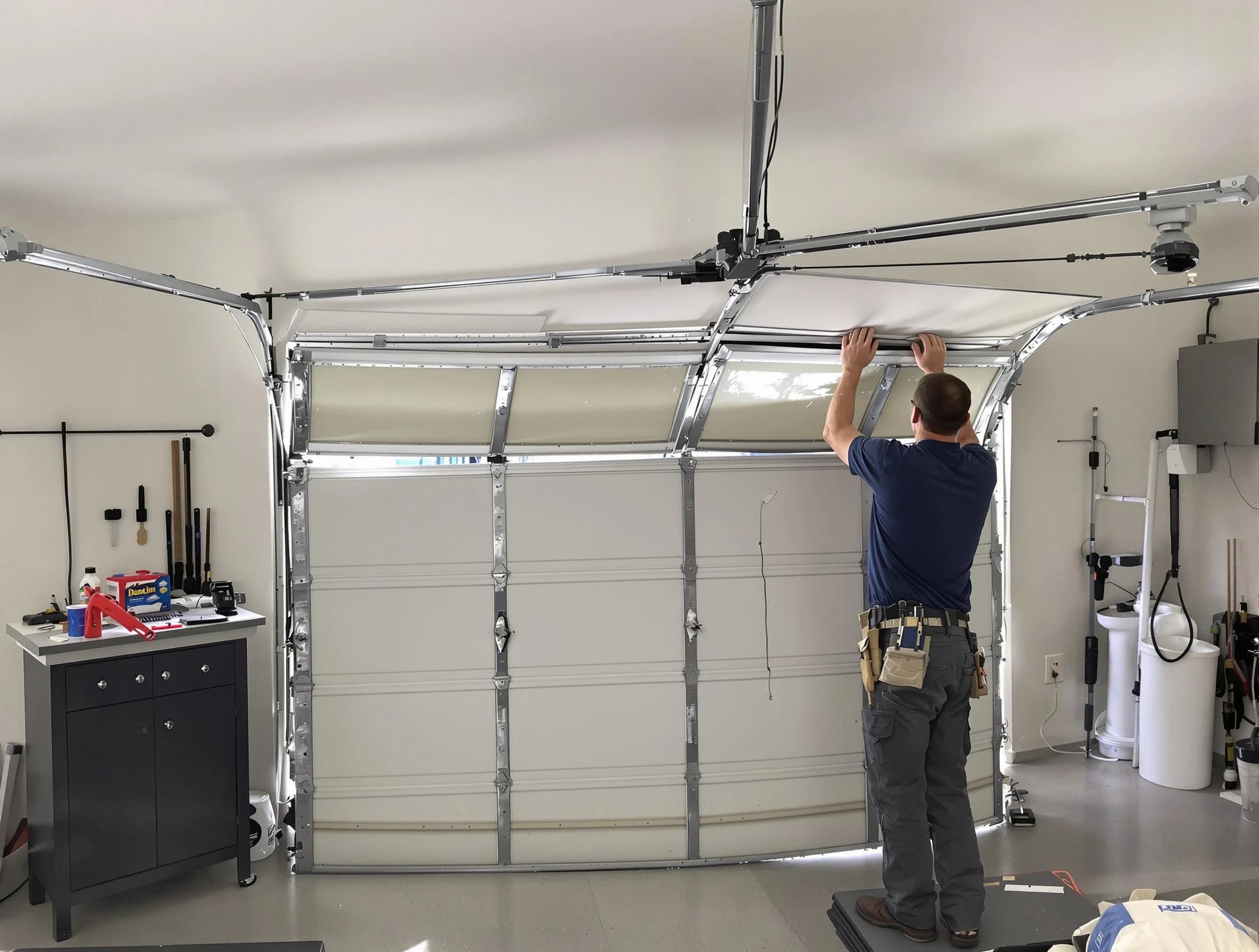 Oneonta Garage Door Repair specialist performing precise section replacement on Oneonta garage door