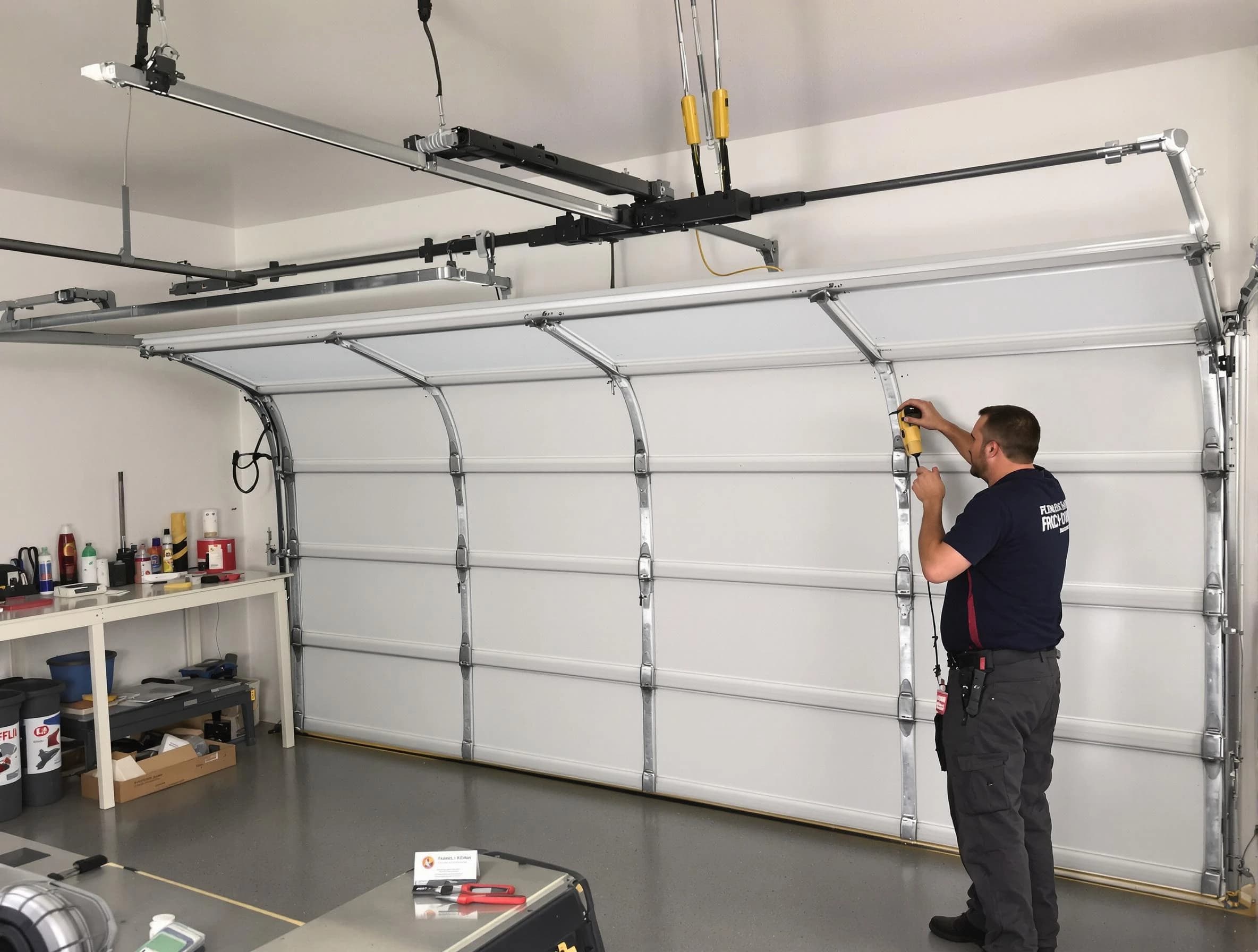 Oneonta Garage Door Repair certified technician performing overhead door system repair in Oneonta