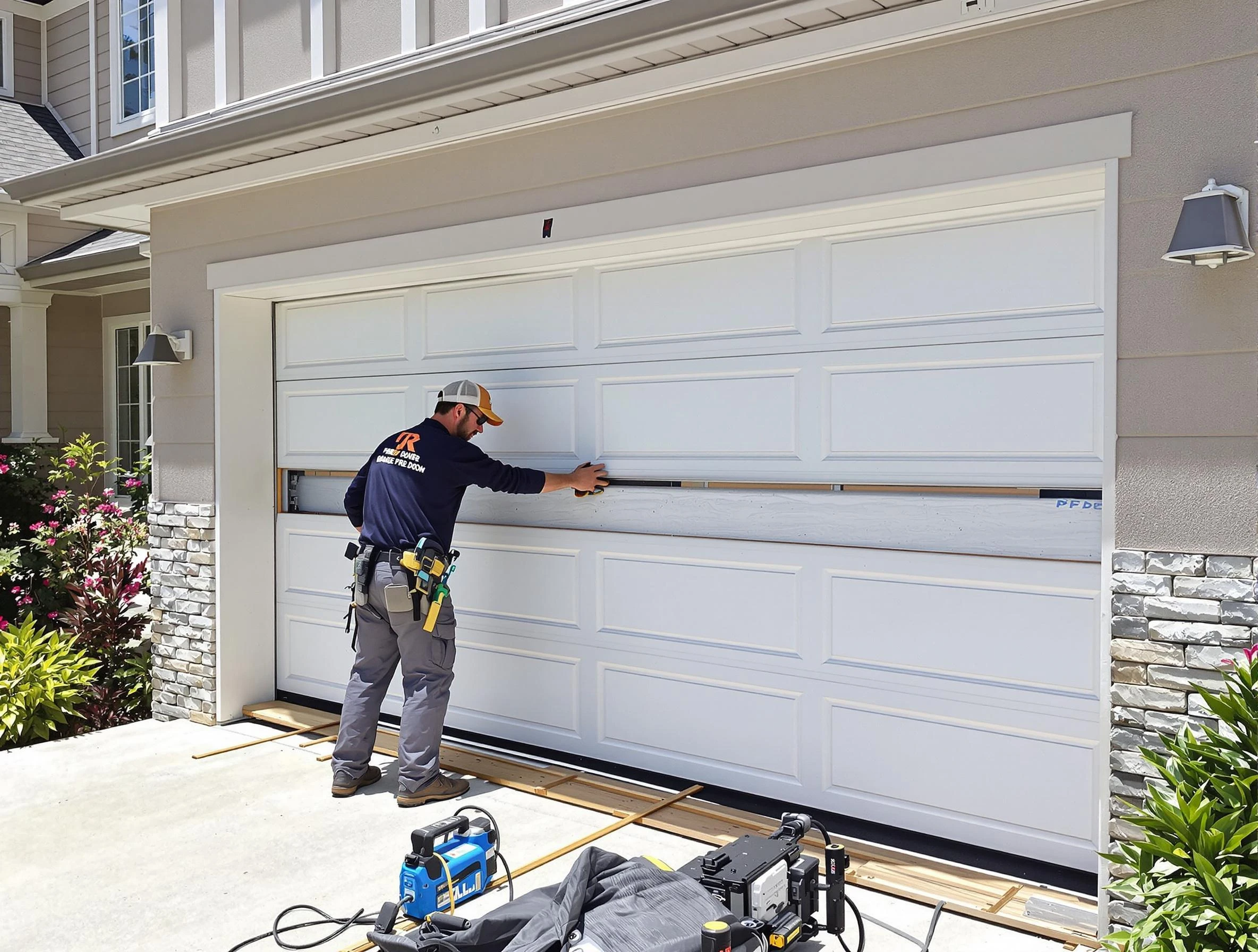 Oneonta Garage Door Repair team performing complete garage door replacement at Oneonta residence