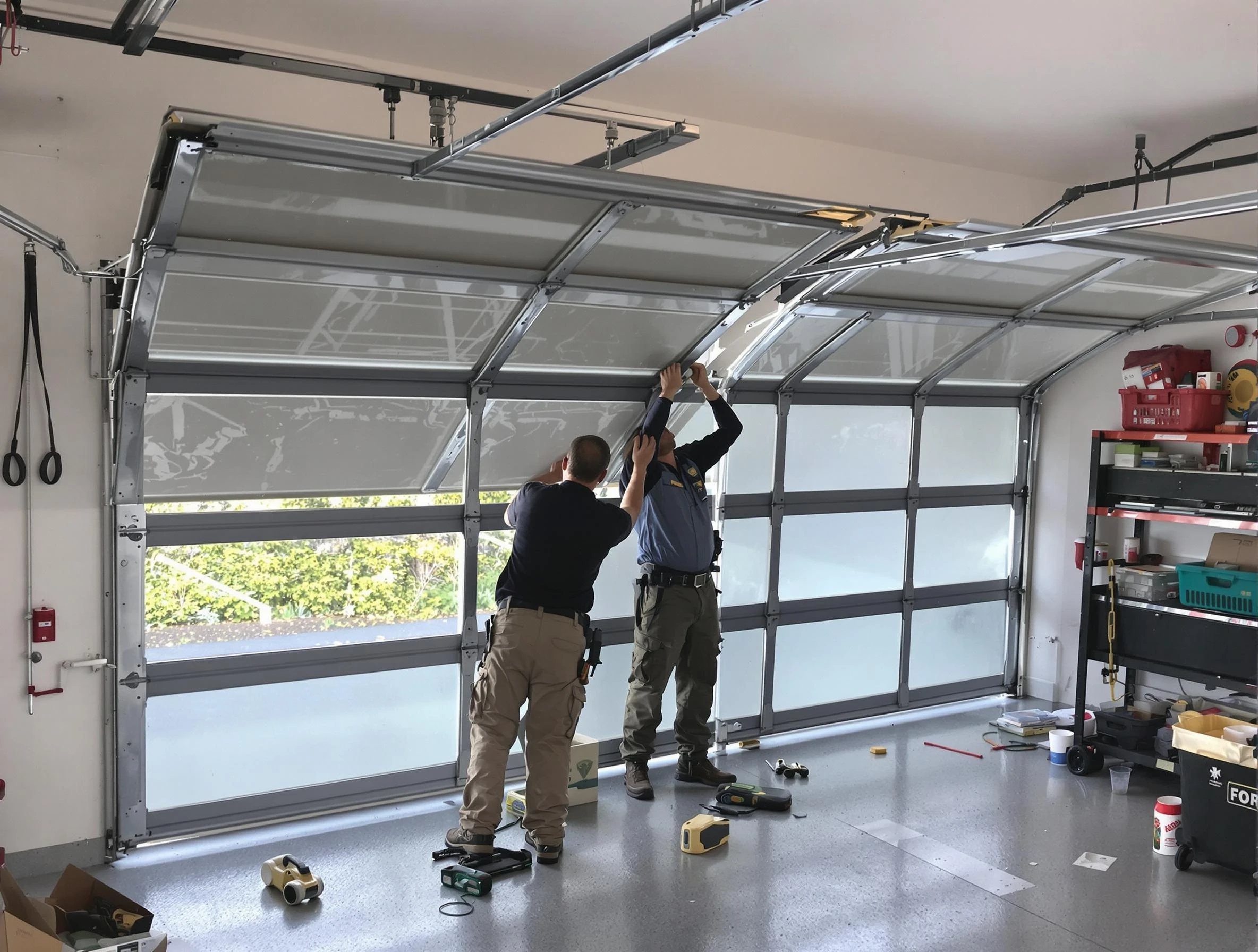 Oneonta Garage Door Repair expert performing precise panel replacement on Oneonta garage door