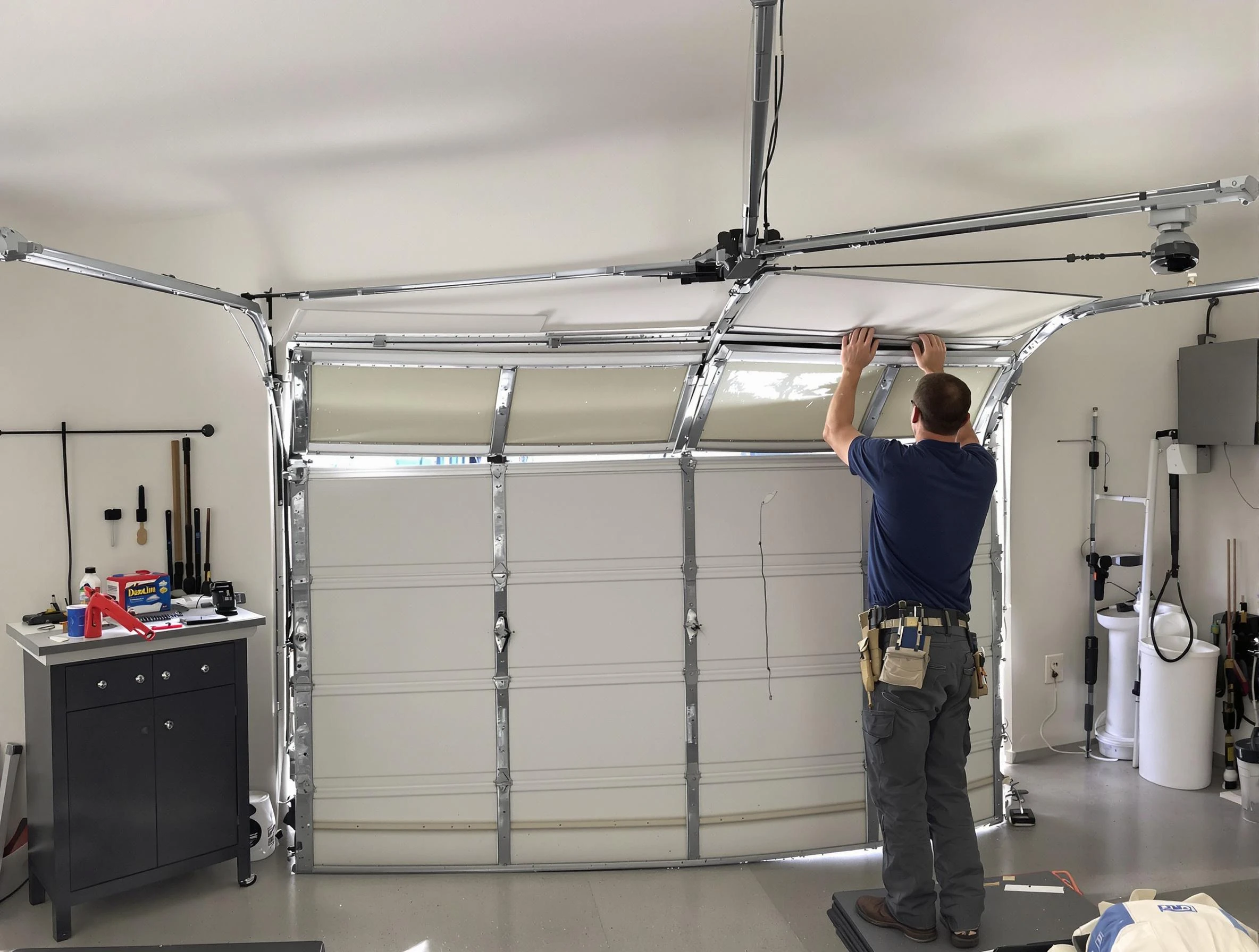 Oneonta Garage Door Repair specialist performing precise section replacement on Oneonta garage door