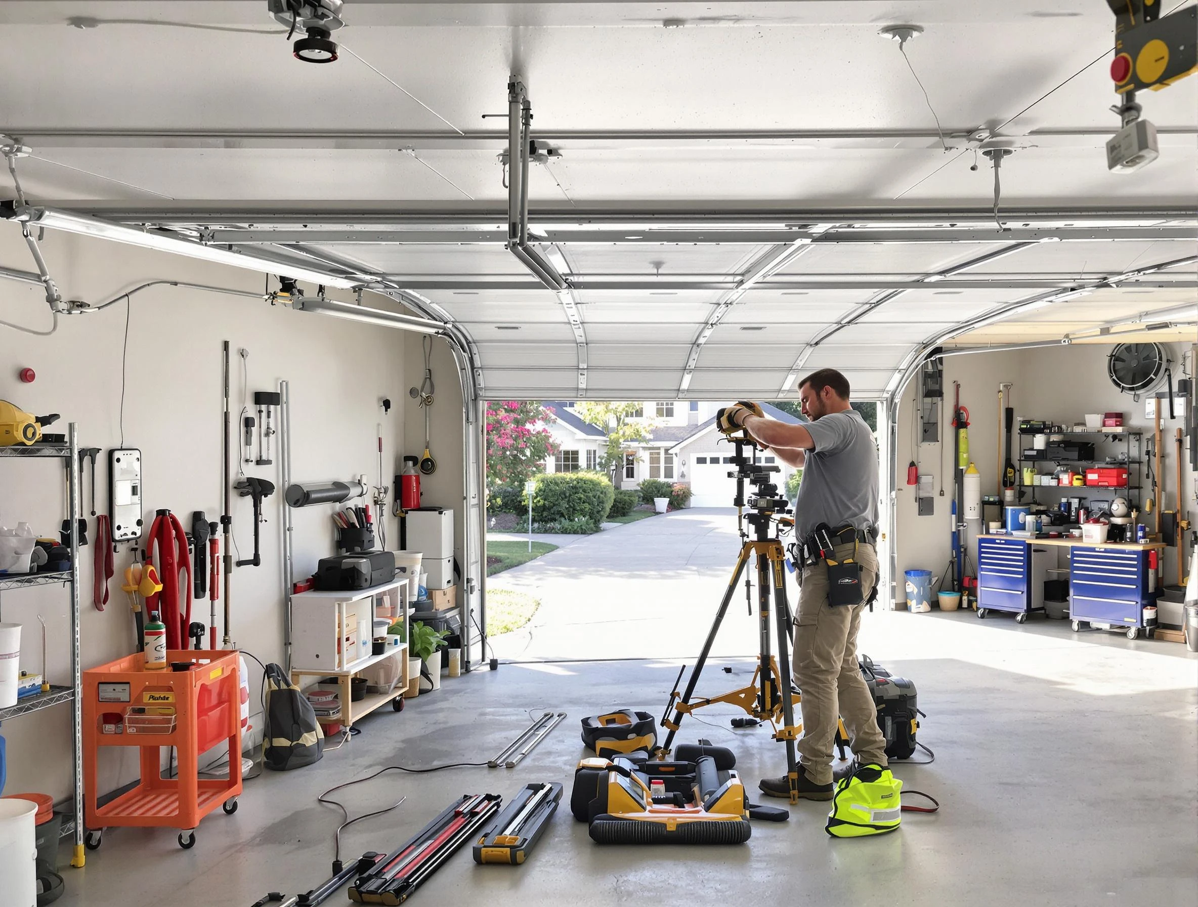 Oneonta Garage Door Repair specialist performing laser-guided track alignment in Oneonta